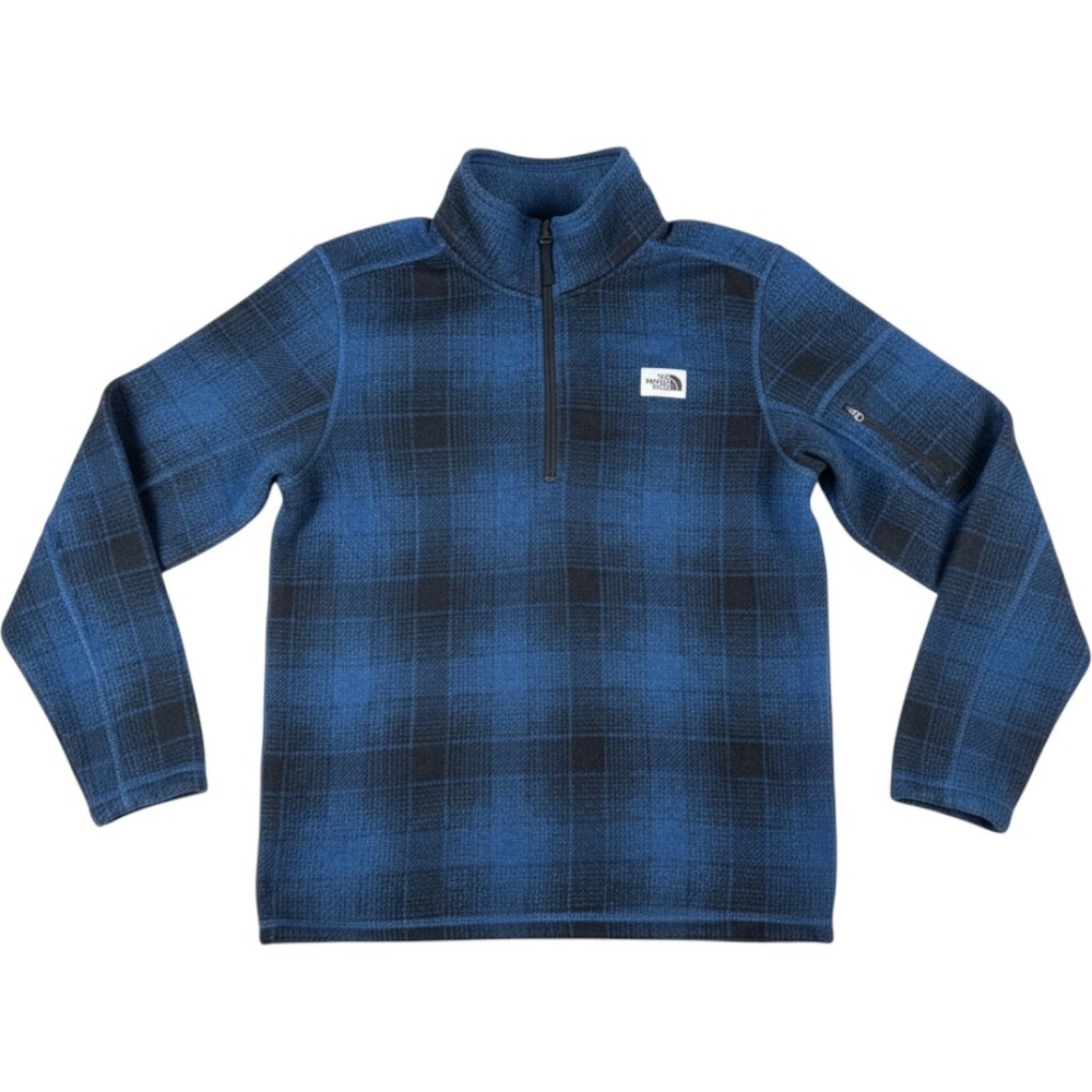 The North Face Mens Blue Black Plaid 1/4 Zip Fleece Pullover Large Casual Preppy